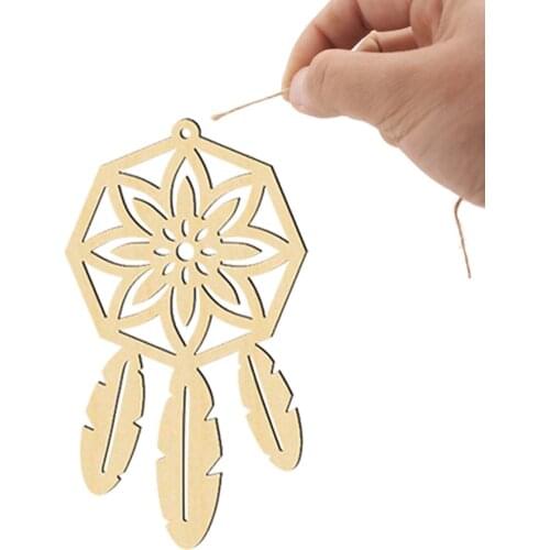 10pcs Wooden Dream Catchers Kits with Feather Unfinished Wood for Handmade DIY Crafts for Bedroom Christmas Hanging Ornaments