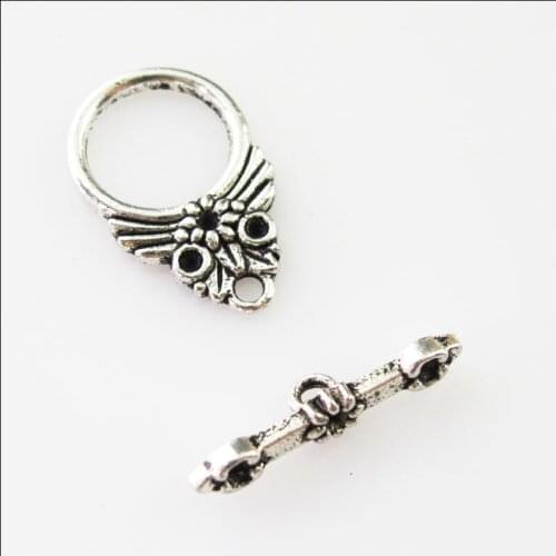 12 New Connectors Necklace Leaf Smooth Round Circle Toggle Clasps Tibetan Silver