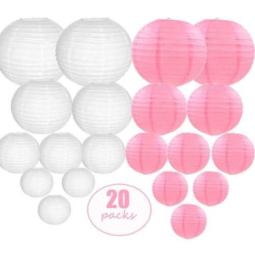 20 Pcs/set 6"-12" Pink White Chinese Paper lantern boule en papier Assorted Size Color lampion de mariage Wedding Hanging Decor