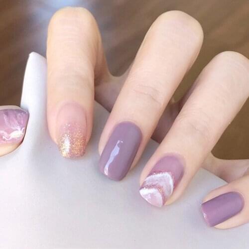 Purple Short Ballet Wearable Fake Nails 24Pcs Charming Press On Square Head Full Cover Detachable Finished Fingernails