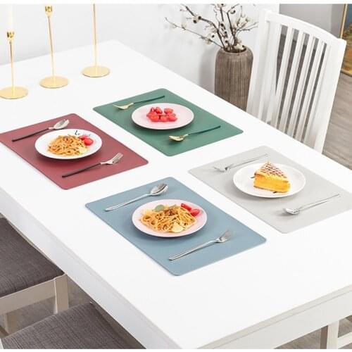 4 Pcs/set Solid Color Rectangle PU Leather Placemat Nordic Kitchen Table Accessories Para Mesa De Comedor Individuales De Mesa