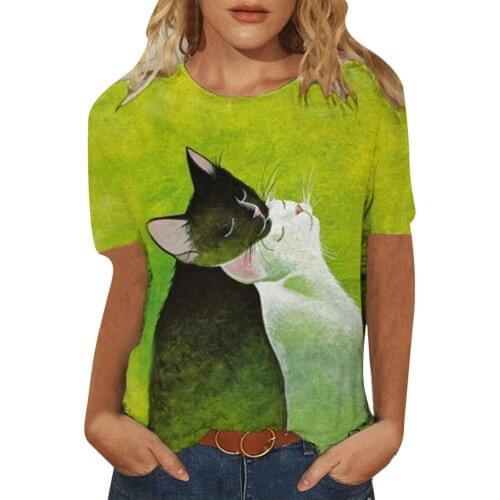 40# Plus Size Harajuku 3d Cat Print T-shirts Women Short Sleeve O-neck Tops Tee T-shirt Streetwear Oversized Summer Tshirts