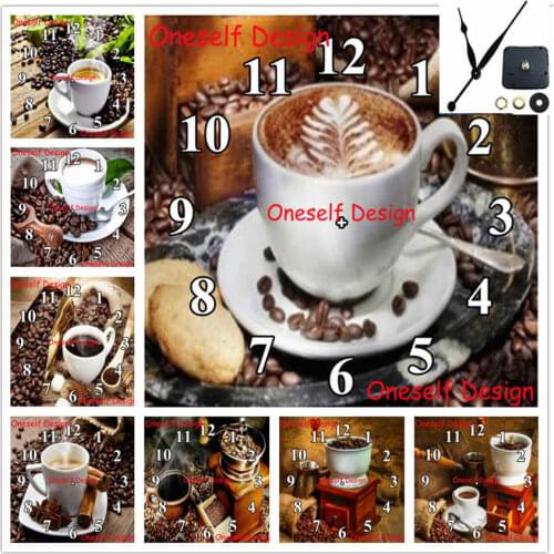Diy diamond painting cross stitch with Mechanical clock coffee 5d diamond embroidery full clock diamond mosaic sale wall sticker