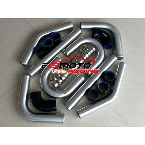 ALUMINUM INTERCOOLER TURBO PIPE PIPING KIT BLACK HOSE 2.25" Inch 57mm