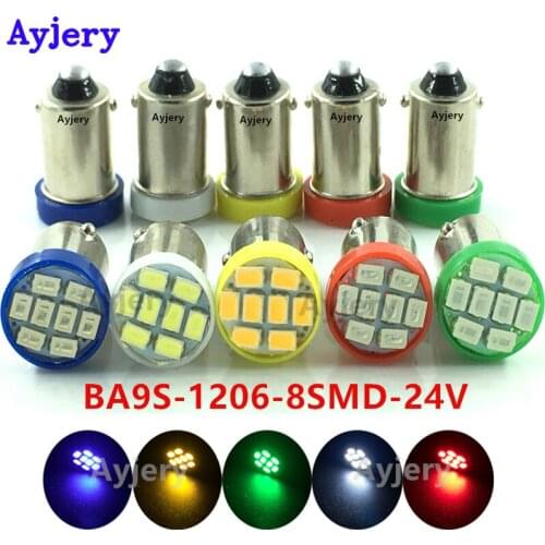 AYJERY DC 24V 100PCS/lot BA9S 1206 8 SMD T11 T4W LED Light Bulb Reading Tail Parking Turn Signal Lights Indicator Lamp White Red