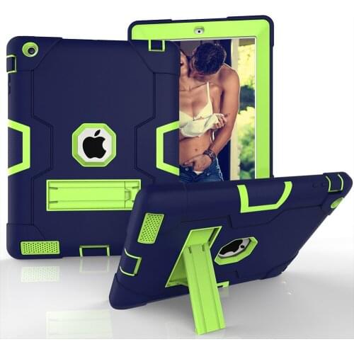 Safe Stand Case For apple ipad 2 3 4 tablet Shockproof Heavy Duty Silicone Armor Cover for ipad4 iPad3 case Cover Kids gift