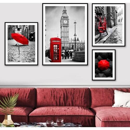 Big Ben Red Telephone Box Umbrella Bike Wall Art Canvas Painting Nordic Posters And Prints Wall Pictures For Living Room Decor