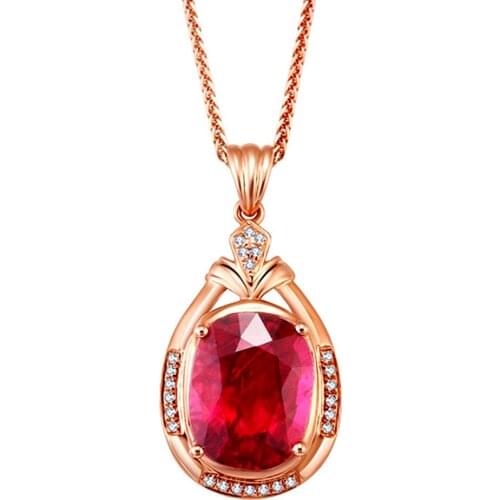 BIG LUXURY RUBY GEMSTONES RED CRYSTAL AAA ZIRCON DIAMONDS PENDANT NECKLACES FOR WOMEN ROSE GOLD CHOKER JEWELRY BIJOUX BAGUE GIFT