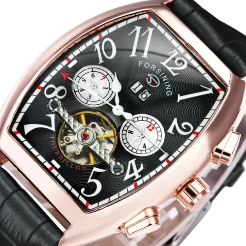 Forsining Date Month Display Rose Gold Case Mens Watches Top Brand Luxury Automatic Mechanical Watch Men Montre Homme Clock Gift