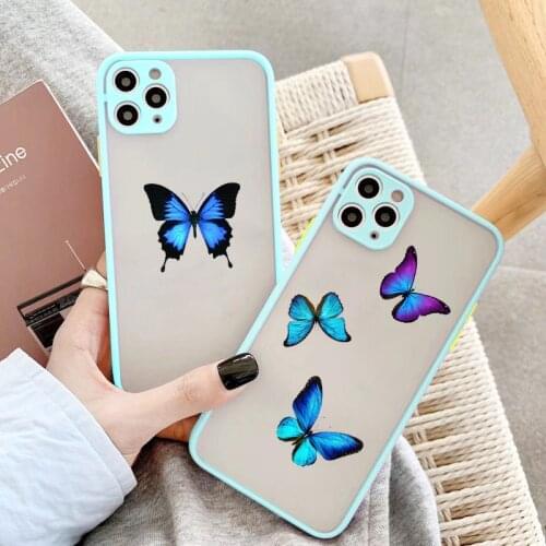 Blue Purple Butterfly Aesthetic Phone Case For iPhone X XS MAX XR 6s 7 8 plus SE 2020 Hard Back Cover For iPhone 11 12 Pro Max