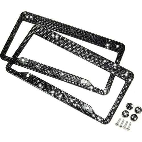 Handcrafted Black Crystal Premium Stainless Steel Bling License Plate Frame 2 Holes License Plate Holder