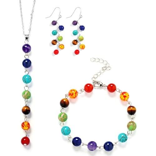 DIEZI India Yoga Energy New Jewelry Sets Natural Stone Beads 7 Chakra Healing Balance Necklaces Earrings Bracelets for Women