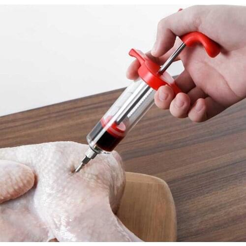 Food Grade PP Stainless Steel Needles Spice Syringe Set BBQ Meat Flavor Injector Kithen Sauce Marinade Syringe Accessory