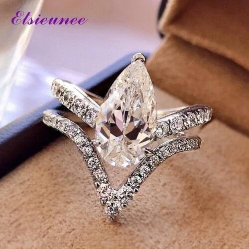 ELSIEUNEE 100% 925 Sterling Silver Pear Cut Simulated Moissanite Citrine Gemstone Ring Engagement Ring Wedding Girls Bridal Sets