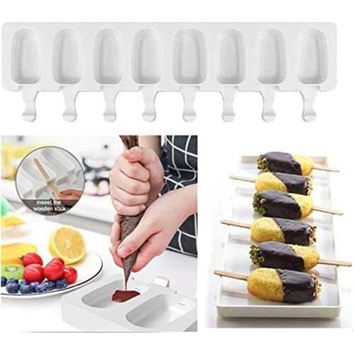Ice Cream Mold 8 Cell Silicone Juice Popsicle Maker Popsicle Barrel Diy Mold Dessert Kitchen Ice Cream Mold With Popsicle Stick