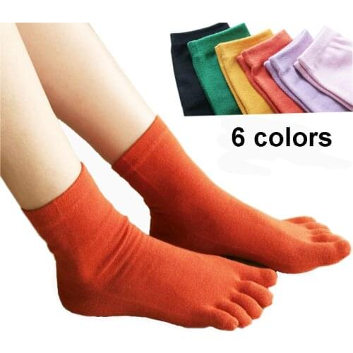 Popsocket 5 Five Fingers Cotton Socks Womens Classic Pure Black Pink Green Yellow Orange Casual Socks With Toes Woman Gifts Sox