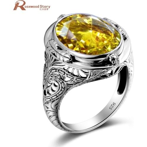 Famous Brand Women Ring Solid 925 Sterling Silver CZ Yellow Stone bague anel bijoux Jewelry Accessories Vintage Rings