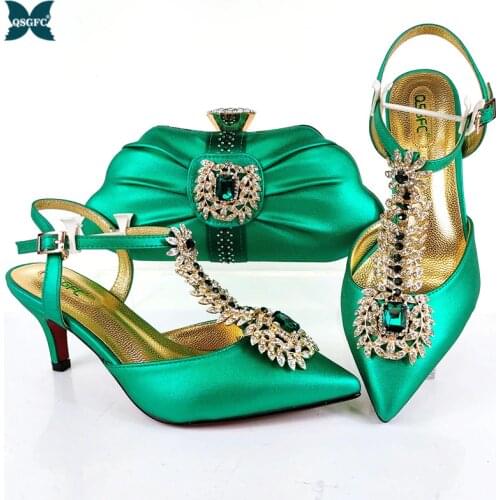2021 Lastest Noble and Elegangt Fashionable Special Style Ladies Shoes and Bag Set in Green Color for Party and Wedding