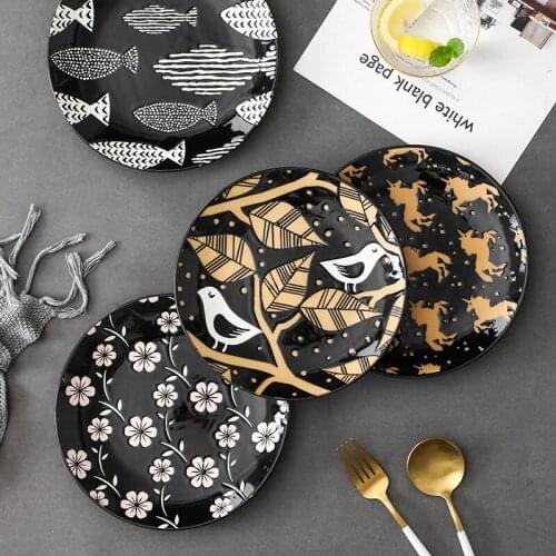 LingAo Japanese relief glaze under color ceramic tableware restaurant plate of household dishes western cake heart flat plate