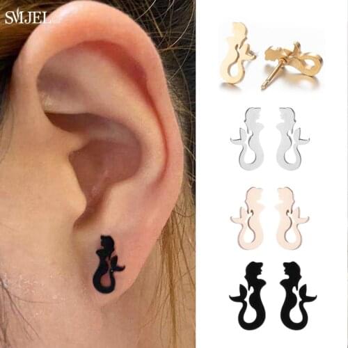 Cartoon Stainless Steel Mermaid Earrings for Women Girls Fashion The Little Mermaid Jewelry Gingerbread Man Stids Accessoirs