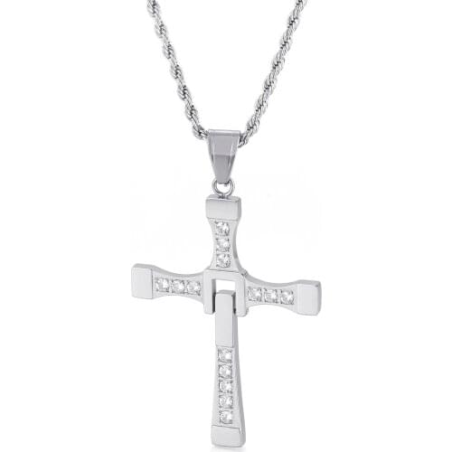 Fast And Furious Dominic Toretto Same Style Stainless Steel Metal Zircon Multi-style Cross Pendant Chain Necklace