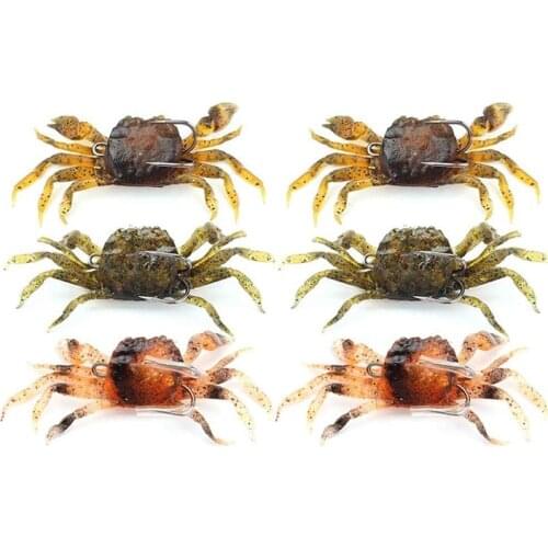 6 Pieces Crab Fishing Lure Kit,Simulated Crabs Baits Artificial Fish Lures Tackle with Sharp Hook,3D Soft Sea Crankbaits