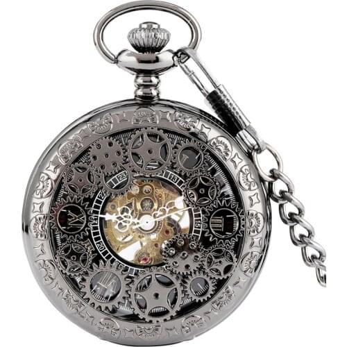 New Arrival Exquisite Gear Wheel Hollow Pocket Watch Mechanical Fob Watches Hand Wind Hot Sale Men Women Gift With Chain Clock