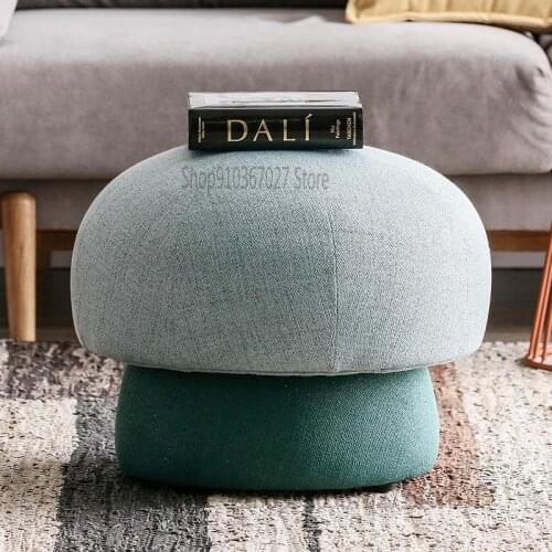 Nordic Minimalist Fabric Mushroom Stool Creative Solid Wood Sofa Low Stool Living Room Porch Shoe Replacement Stool