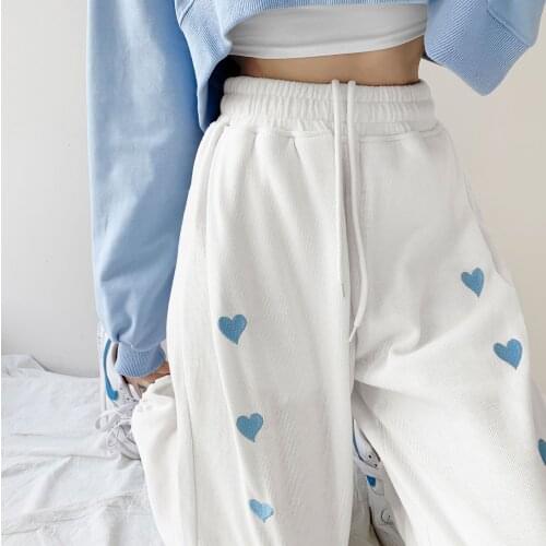 2021 summer new Korean embroidery love sports pants thin drawstring Leggings loose casual straight pants