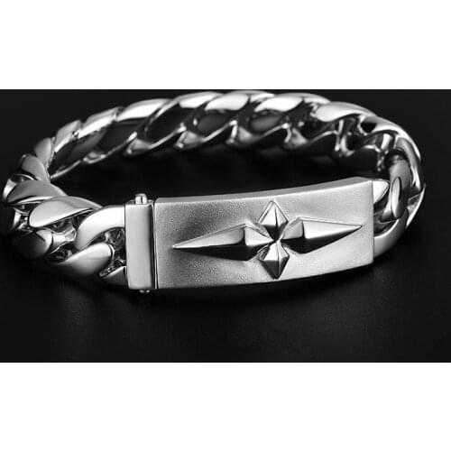 New Silver Cuban Handmade Mens Bracelet Trendy Personality Bracelet Domineering Niche Design Thick And Heavy Solid Chain