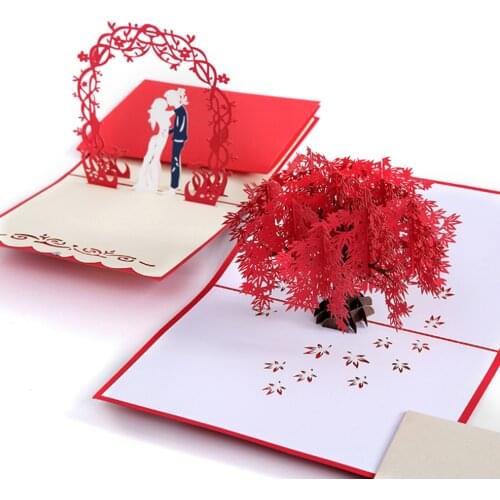 1pcs 3D Pop Up Greeting Cards With Envelope Laser Cut Post Card For Birthday Christmas Valentine' Day Party Wedding Decoration