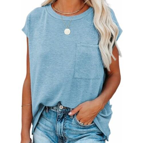 Solid Tops Tee Shirts Women Pocket T-shirt 2021 Summer Casual O-neck Loose T Shirt Short Sleeve Female Soft Tops mujer camisetas