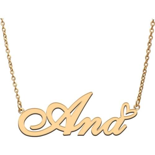 Love Heart Ana Name Necklace for Women Stainless Steel Gold & Silver Nameplate Pendant Femme Mother Child Girls Gift
