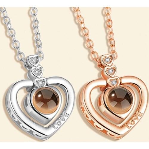 New Rose Gold Silver Color 100 Languages I Love You Necklace Memory Projection Pendant Wedding Romatic Necklace Drop Shipping