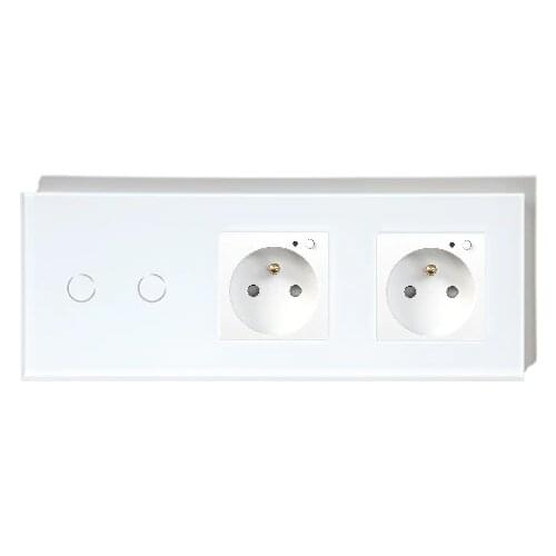 BSEED Wifi Touch Switch 2 Gang With Double Wifi FR Standard Socket Tuya Alexa Compatible