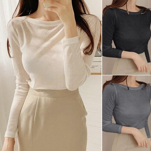 Korean Style Slim T-Shirts Sexy Tshirts Cotton Long Sleeve Summer Tops Tee Shirt