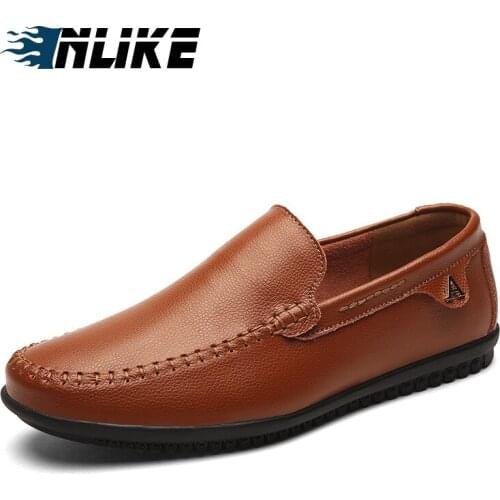 INLIKE Large Size Business Split Leather Shoes Men Loafers Men Driving Casual Slip on Boat Shoes