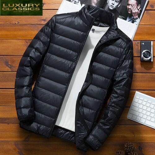 Ultralight Autumn Winter Mens White Duck Down Jacket Male Warm Parkas Coats Ultra Light Stand Collar Outwear LWL1151