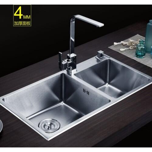 Kitchen 304 stainless steel sink Washing sink Thickened 4mm panel manual sink package Double sink