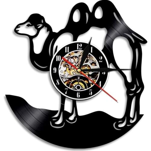 Desert Animal Camel Vinyl Album Re-purposed Record Clock Bactrian Camel Humps Laser Cut Silhouette Album Music Record Wall Clock