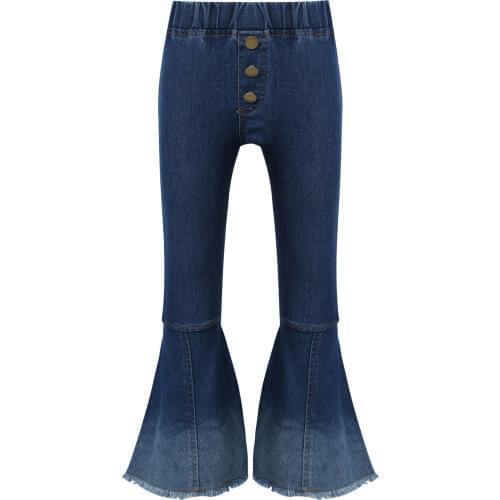 Little Girls Vintage Jeans Skinny Denim Bell-Bottoms Pants Kids Girls Fashion Gradient Color Flared Trousers Raw Hem Jeans