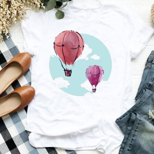 Women Lady Cartoon Hot Balloon Watercolor Travel 90s Trend Print Tshirt Shirt Clothes Top Graphic Female T Tee Womens T-shirt