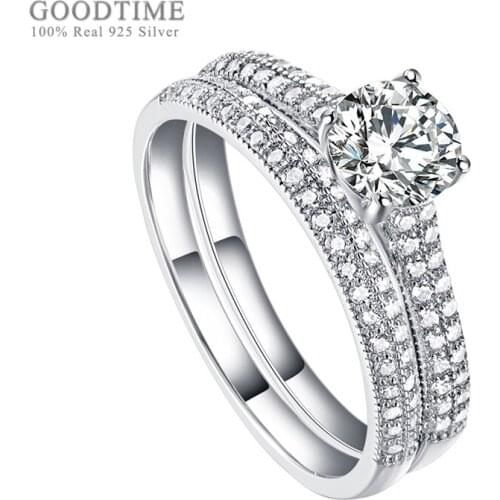 925 Sterling Silver Women Ring Princess Zircon Bridal Wedding Ring Set Rhinestone Engagement Jewelry Accessories For Girl Party