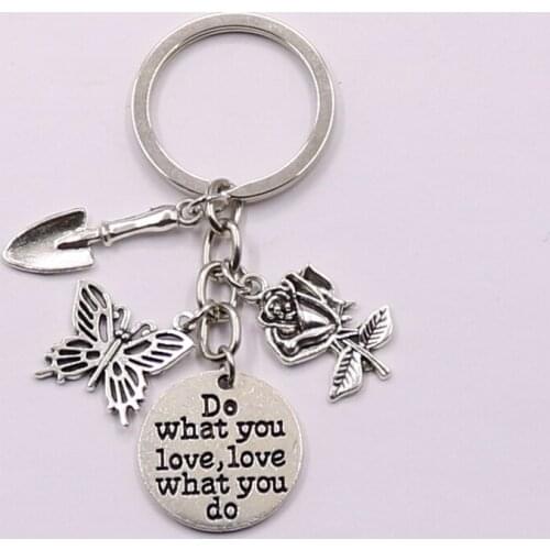 1pcs Flower Butterfly Charms Keychains Shovel Gardener Key Chain Gift For Florist Nature Jewelry Handmade Diy