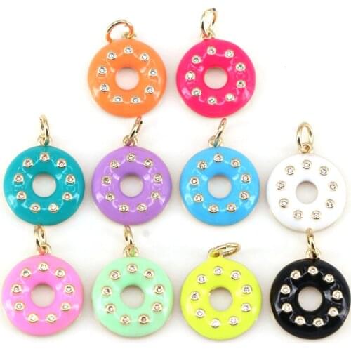 10Pcs Cute Colorful Enamel Donut Charm Pendant,Doughnut Charms, Enamel Round Disc Charm, DIY Jewelry Supply