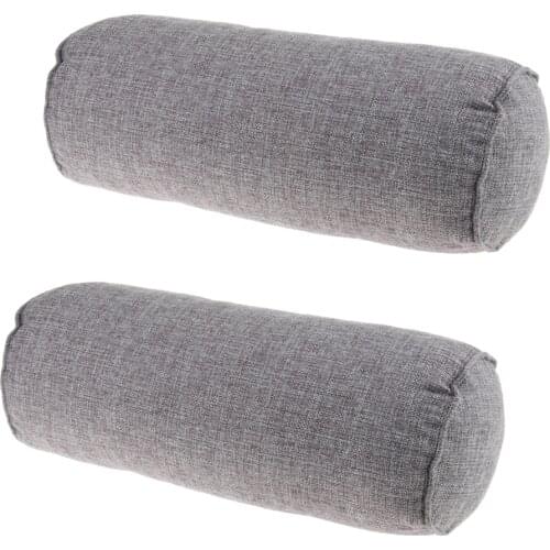 2PCS Comfort Gray Car Neck Pillow, Cervical Round Roll Office Chair Bolster Headrest Cushion, Back Shoulder Lumbar Support