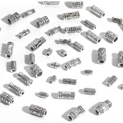 50/100pcs 5-12mm Antique Silver Color Column Tube Spacer Metal Beads For Bracelet Necklace Jewelry Making DIY Findings