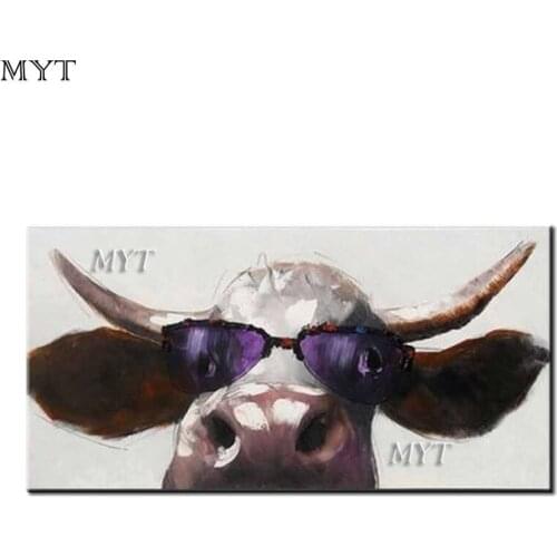 Bespectacled cow, hand-painted abstract animal knife paintings, canvases, pictures in the living room