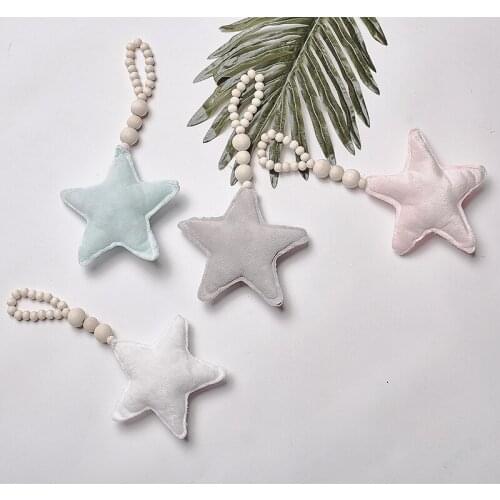 Nordic Style Wooden Beads Moon Star Heart Ornaments Kids Room Decoration Wall Hanging Girls Baby Tents Decorative
