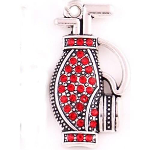 Golf Bag Shape With Sparkling Crystal Antique Silver Cute Pattern Zinc Alloy Material Provide Dropshipping